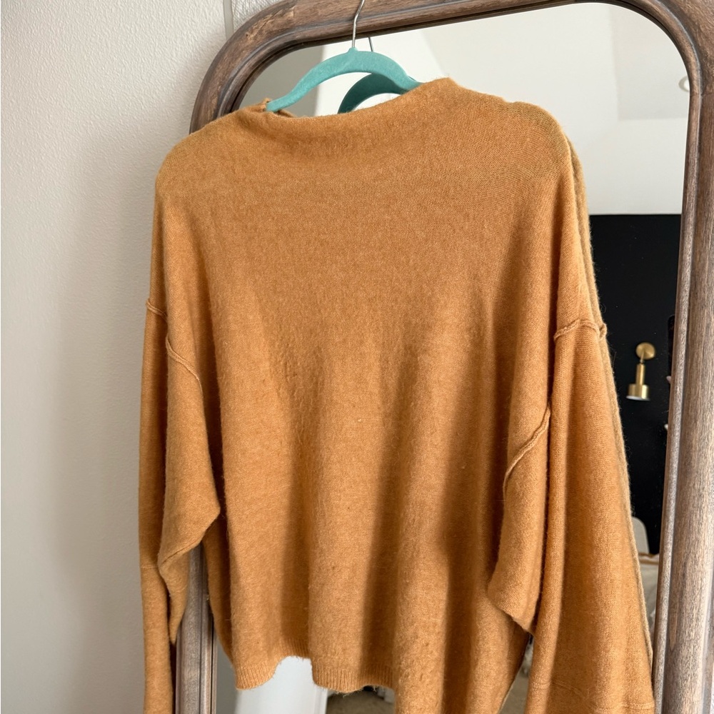 Free People Yellow-Tan Mock Neck Cashmere Sweater